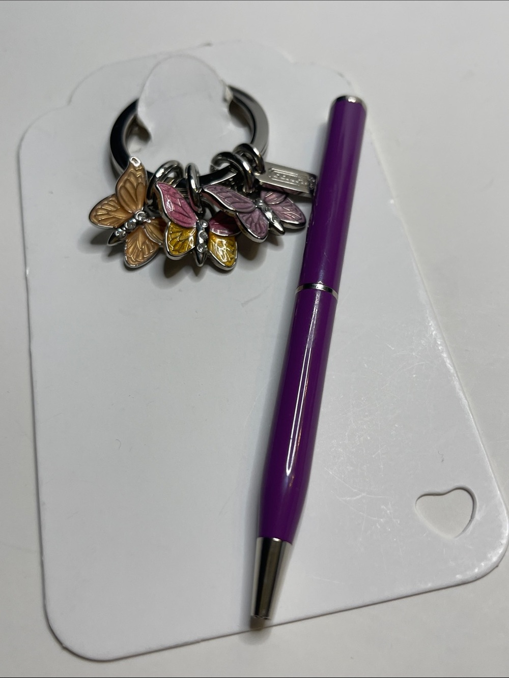 Coach Butterfly Charm Keyring with Yellow, Pink, Purple Charms and Coach Pen - Picture 7 of 7